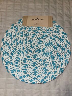 Homewear Round Woven Placemat Set of 6 - Blue and White